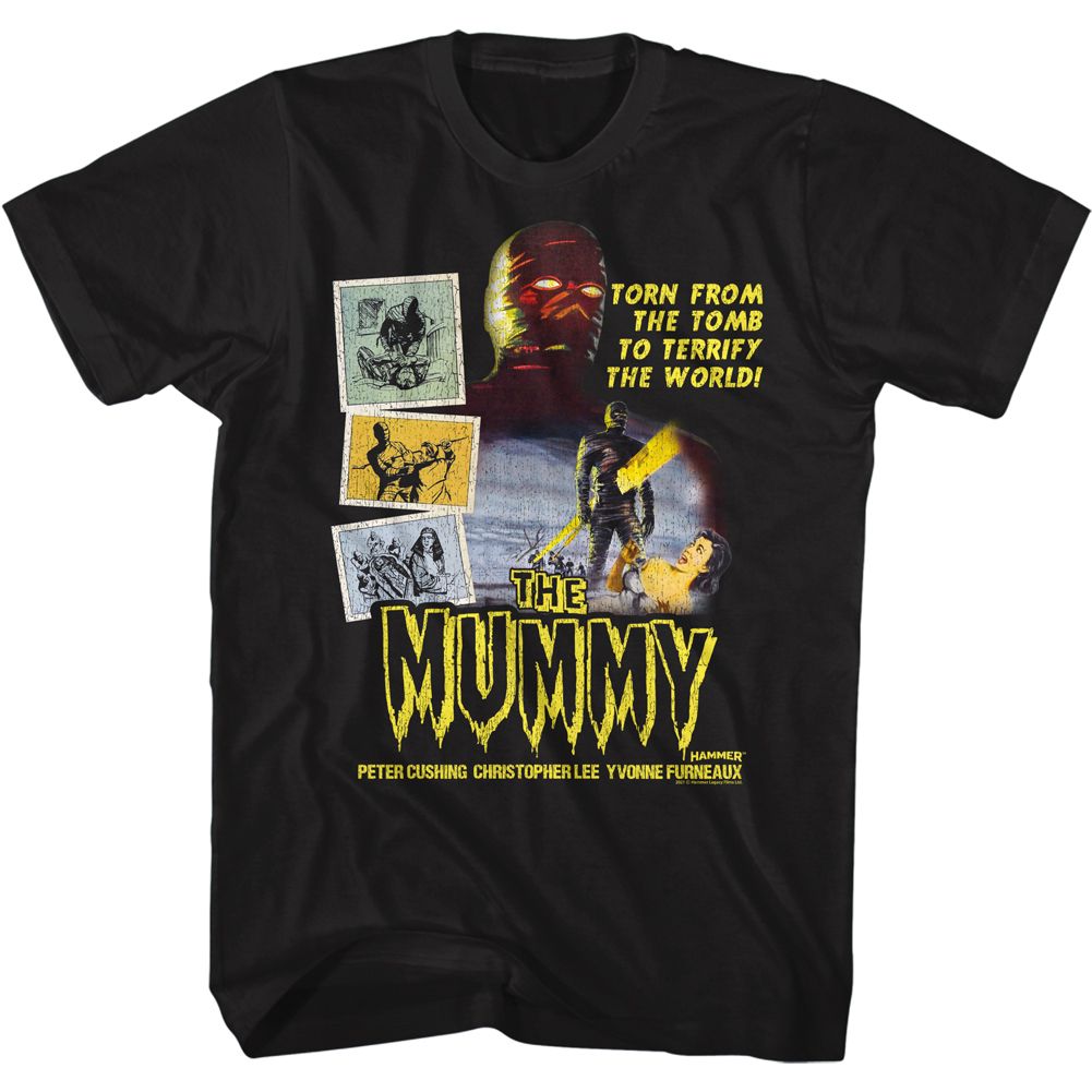 Black Hammer Horror t-shirt featuring Hammer Horror The Mummy with photographs design