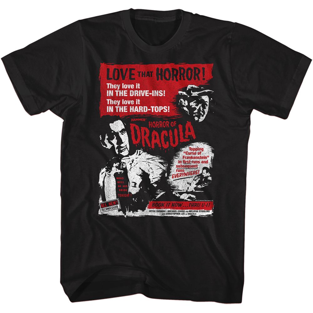 Black Hammer Horror t-shirt featuring Hammer Horror Love That Horror design