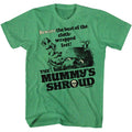 Kelly green heather Hammer Horror t-shirt featuring Hammer Horror Mummy's Shroud design