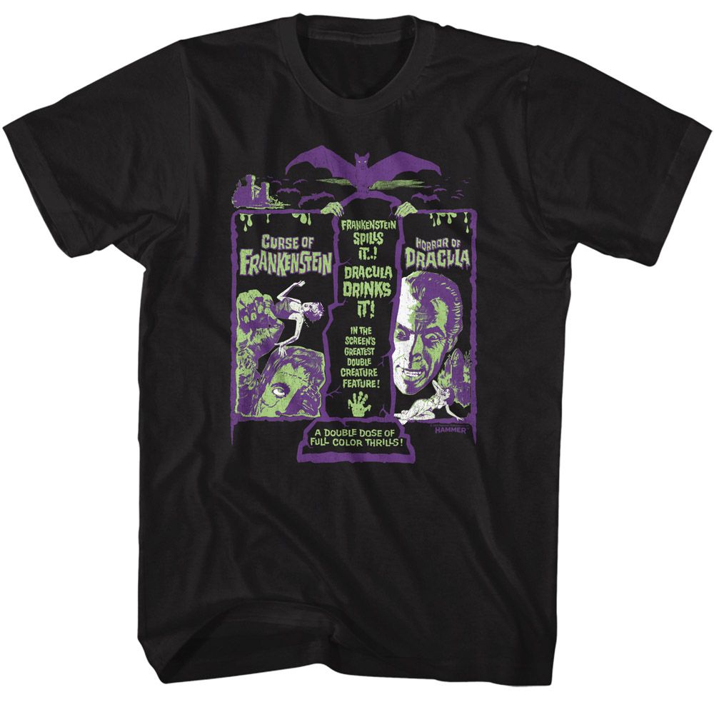 Black Hammer Horror t-shirt featuring Hammer Horror Frankenstein and Dracula recolor design