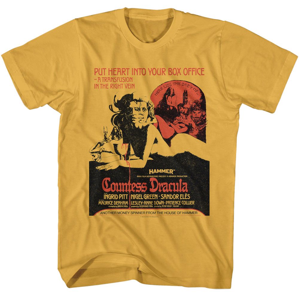 Ginger Hammer Horror t-shirt featuring Hammer Horror Countess Dracula 1971 poster design