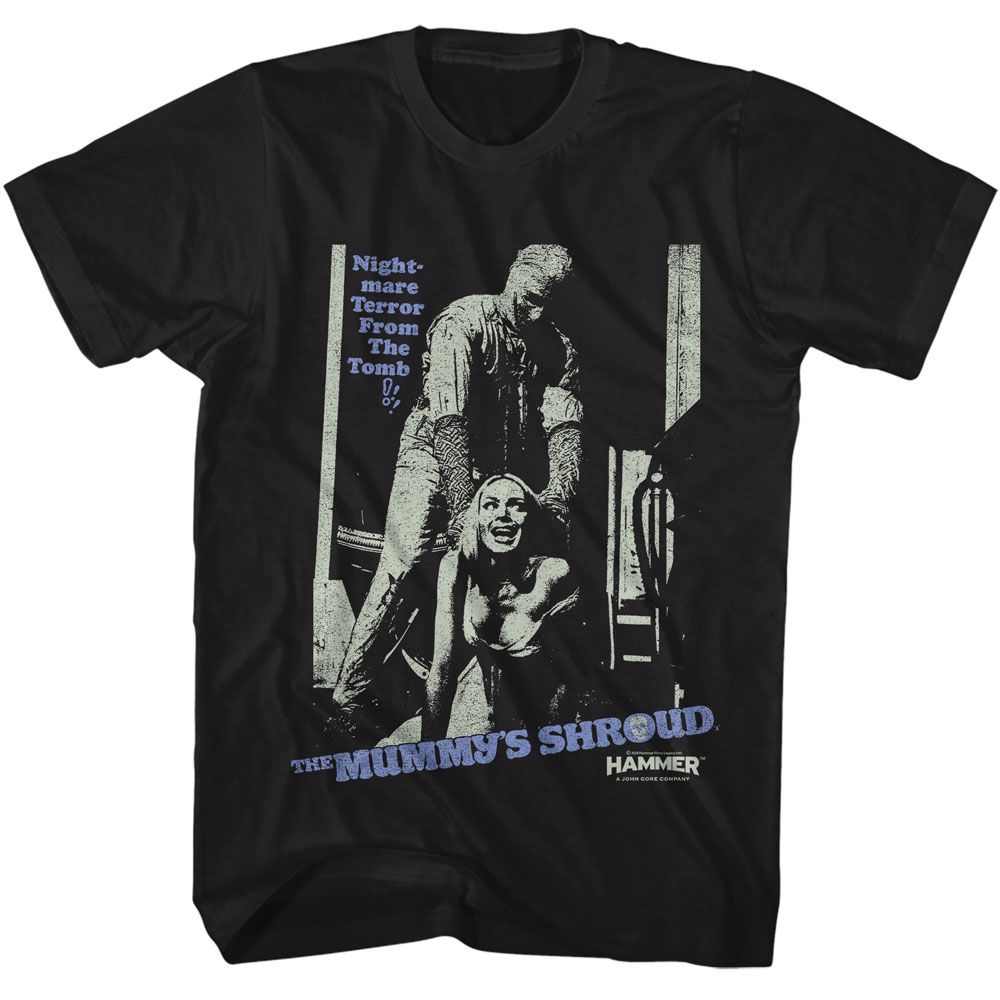 Black Hammer Horror t-shirt featuring Hammer Horror Mummy Attack design