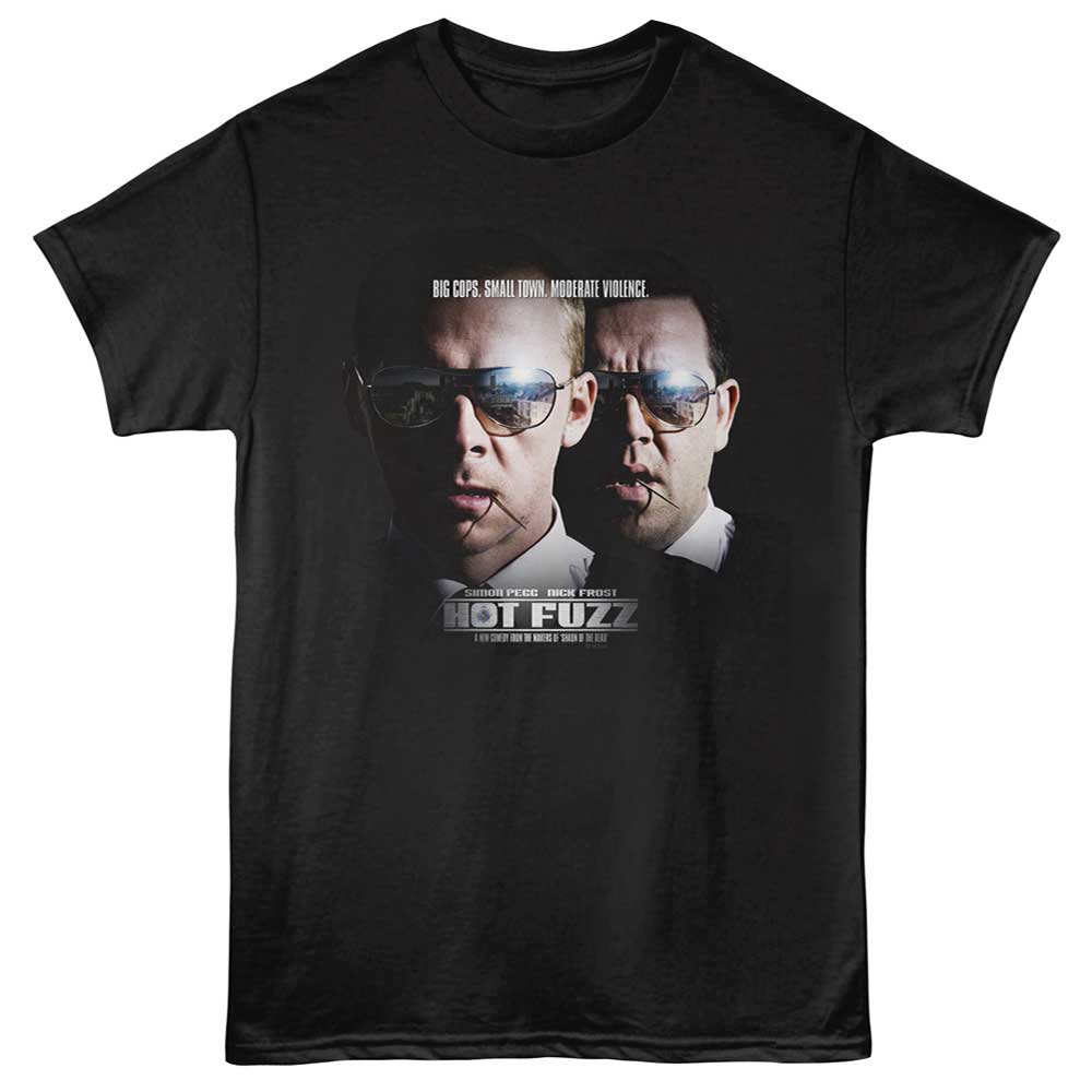 Black Hot Fuzz t-shirt featuring Hot Fuzz 2007 movie poster design