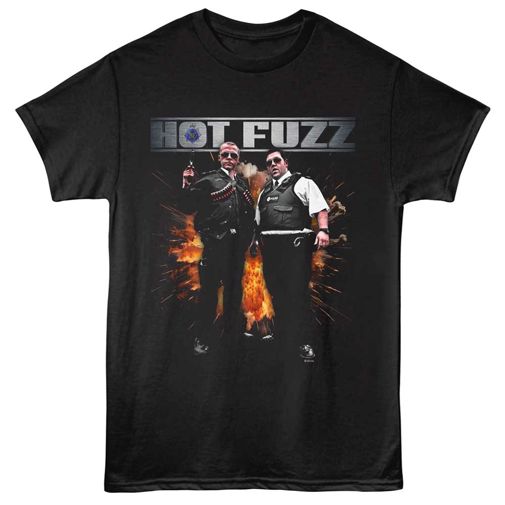 Black Hot Fuzz t-shirt featuring Hot Fuzz Explosion action design