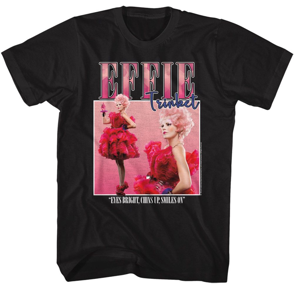 Black The Hunger Games t-shirt featuring The Hunger Games Effie Trinket square design