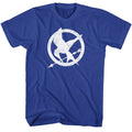 Royal blue The Hunger Games t-shirt featuring The Hunger Games Mockingjay pin design