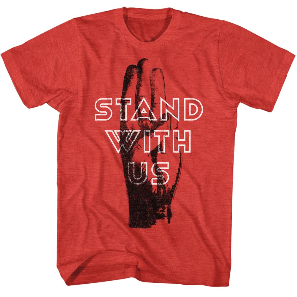 Red heather The Hunger Games t-shirt featuring The Hunger Games Stand With Us design