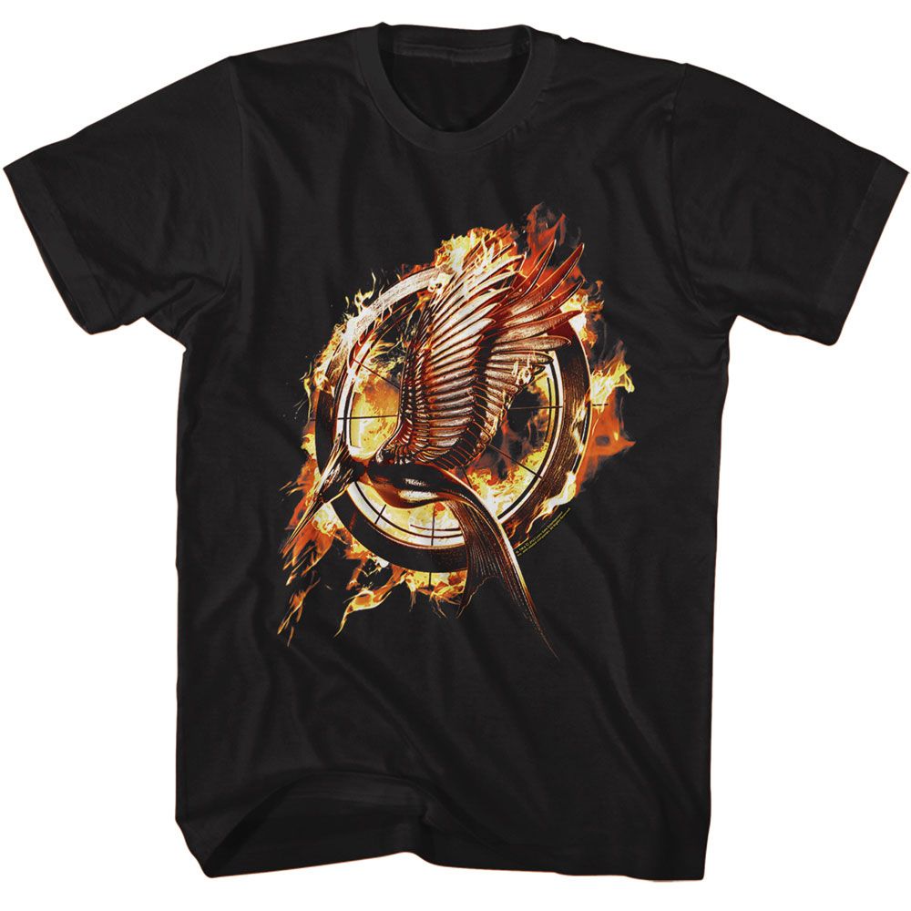 Black The Hunger Games t-shirt featuring The Hunger Games Catching Fire Mockingjay design