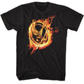Black The Hunger Games t-shirt featuring The Hunger Games Mockingjay pin close-up design