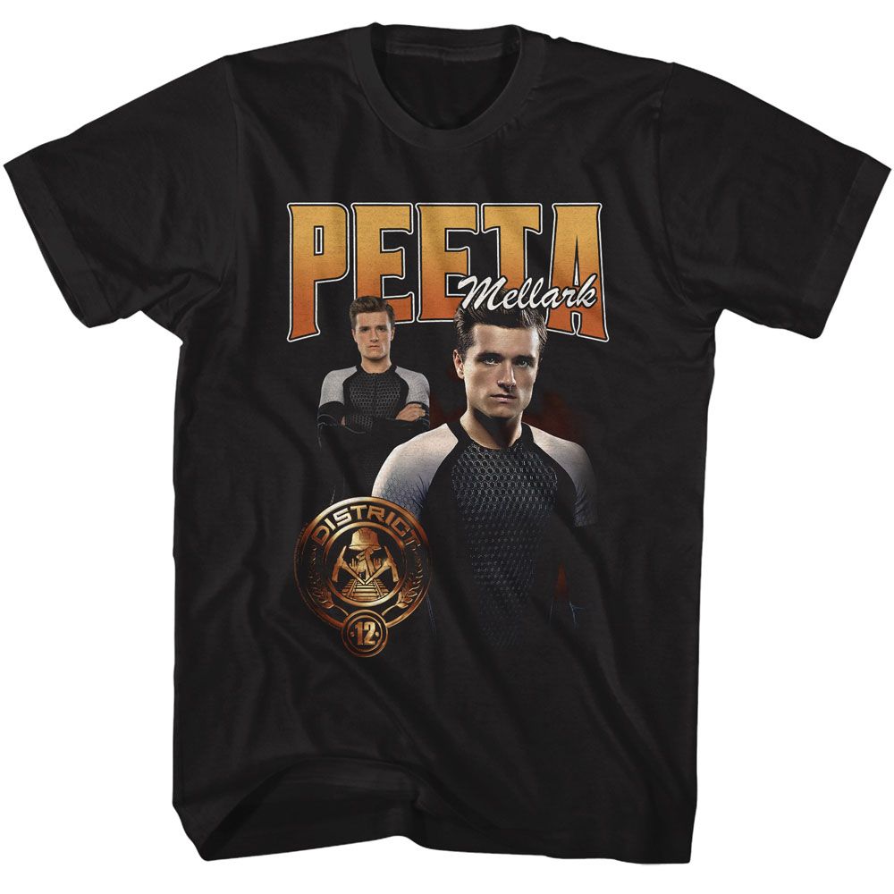 Black The Hunger Games t-shirt featuring The Hunger Games Peeta duo photo design