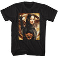 Black The Hunger Games t-shirt featuring The Hunger Games Katniss Mockingjay background design