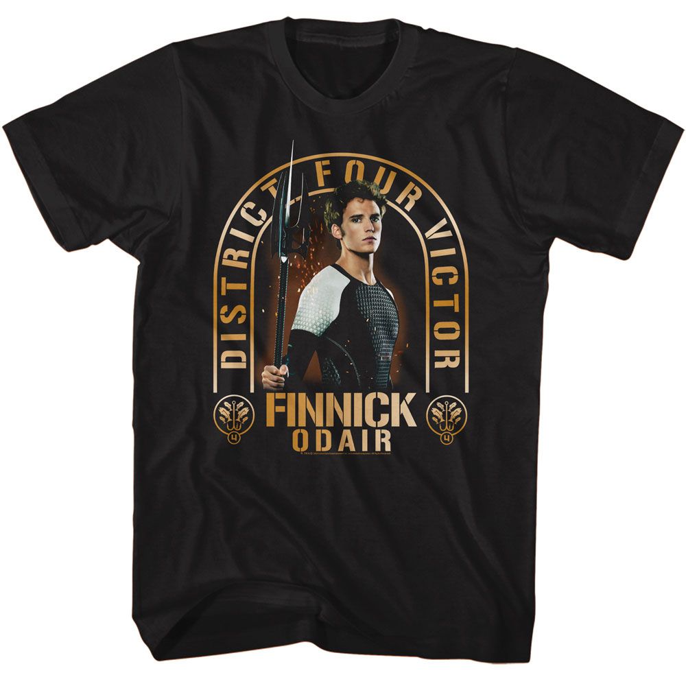Black The Hunger Games t-shirt featuring The Hunger Games District Four Victor design