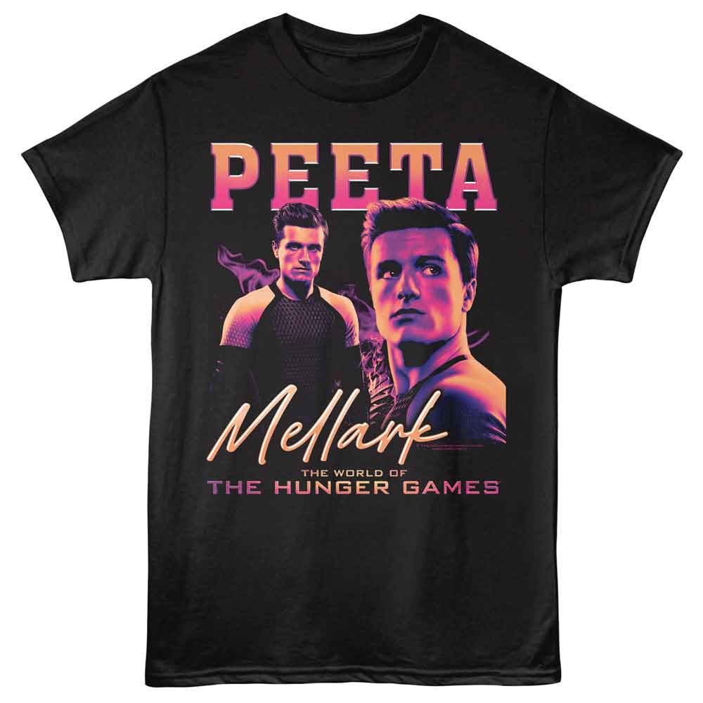 Black The Hunger Games t-shirt featuring a Sunset Peeta design