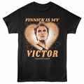 Black The Hunger Games t-shirt featuring a Finnick Is My Victor design