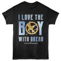 Black The Hunger Games t-shirt featuring a Boy With Bread design