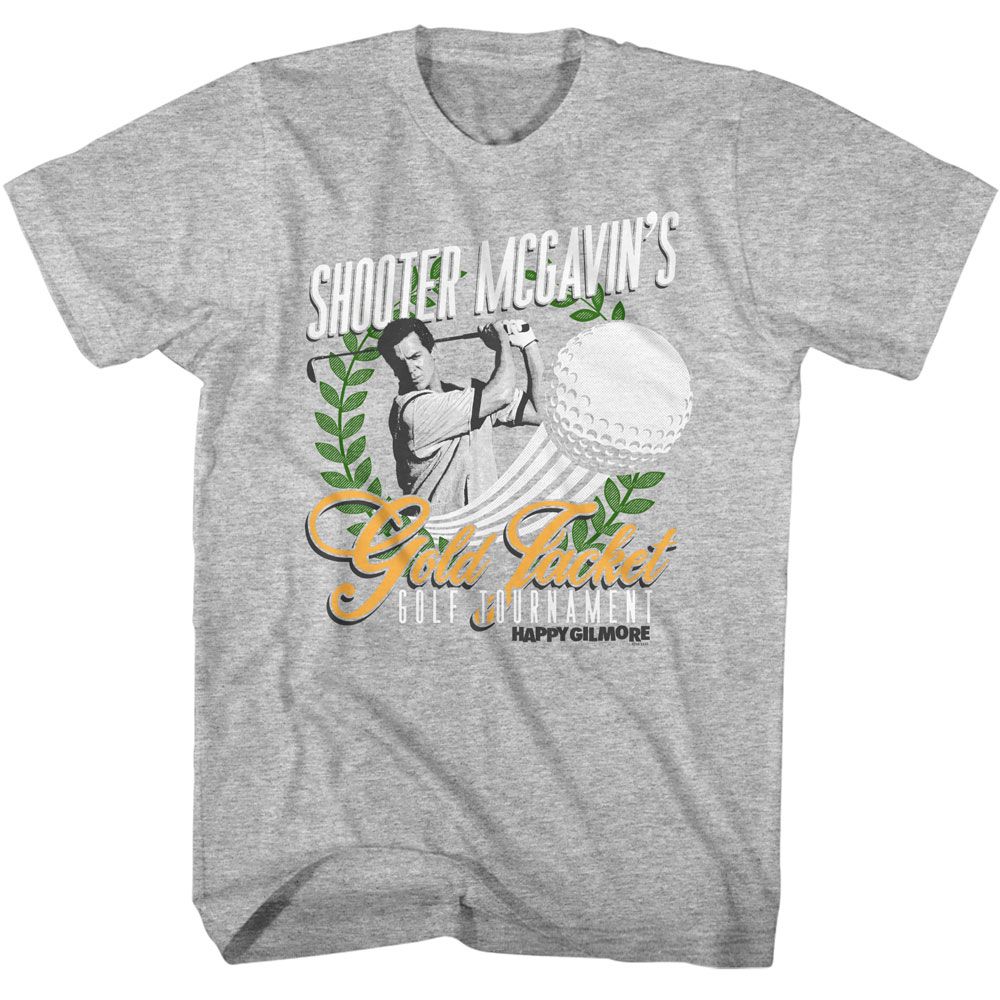 Gray heather Happy Gilmore t-shirt featuring Happy Gilmore Gold Jacket Tournament design