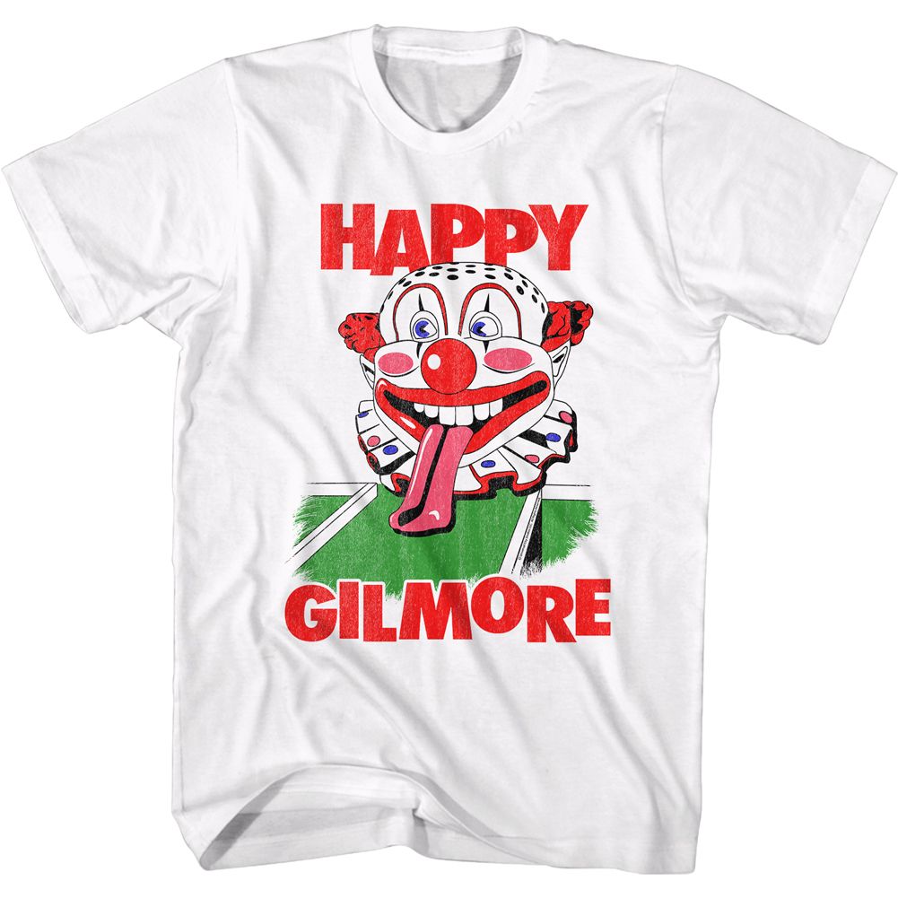 White Happy Gilmore t-shirt featuring Happy Gilmore Clown Head design