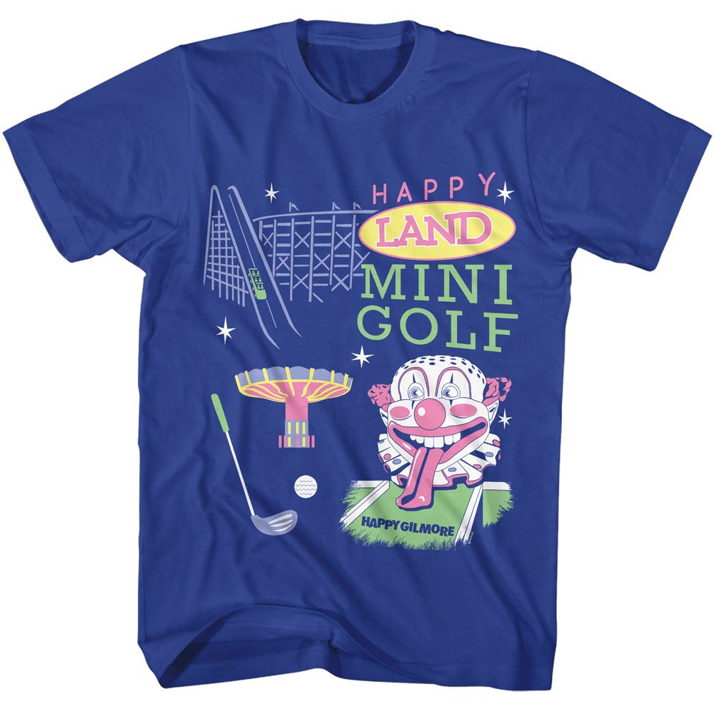 Royal blue Happy Gilmore t-shirt featuring Happy Gilmore Happy Land design