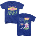 Royal blue Happy Gilmore t-shirt featuring Happy Gilmore Happy Land Mini Golf design (front and back)