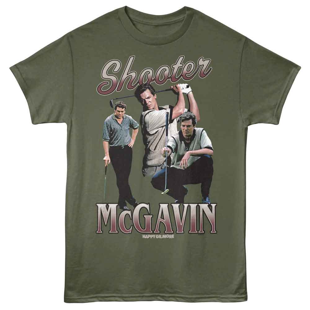 Military green Happy Gilmore t-shirt featuring Happy Gilmore Shooter Collage design