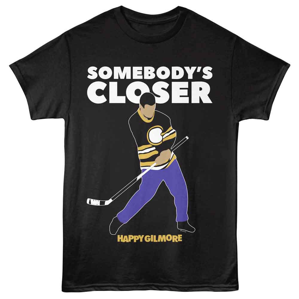 Black Happy Gilmore t-shirt featuring Happy Gilmore Somebody's Closer To The Pin design