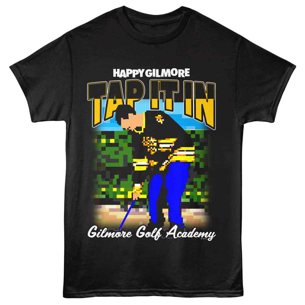 Black Happy Gilmore t-shirt featuring Happy Gilmore Tap It In Academy design