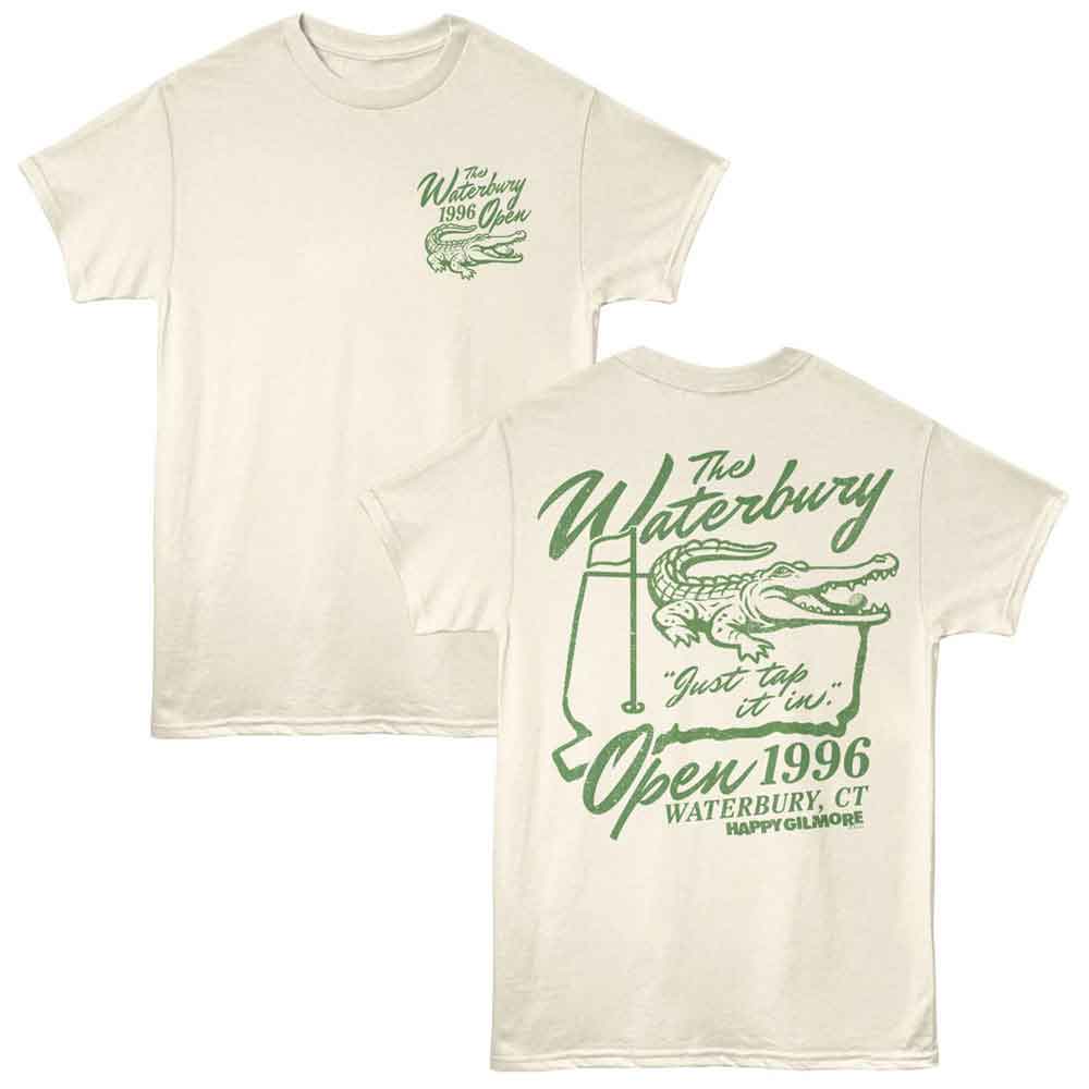 Natural Happy Gilmore t-shirt featuring Happy Gilmore The Waterbury Open design (front and back)