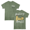 Military green heather Happy Gilmore t-shirt featuring Happy Gilmore The Waterbury Open alternate design (front and back)