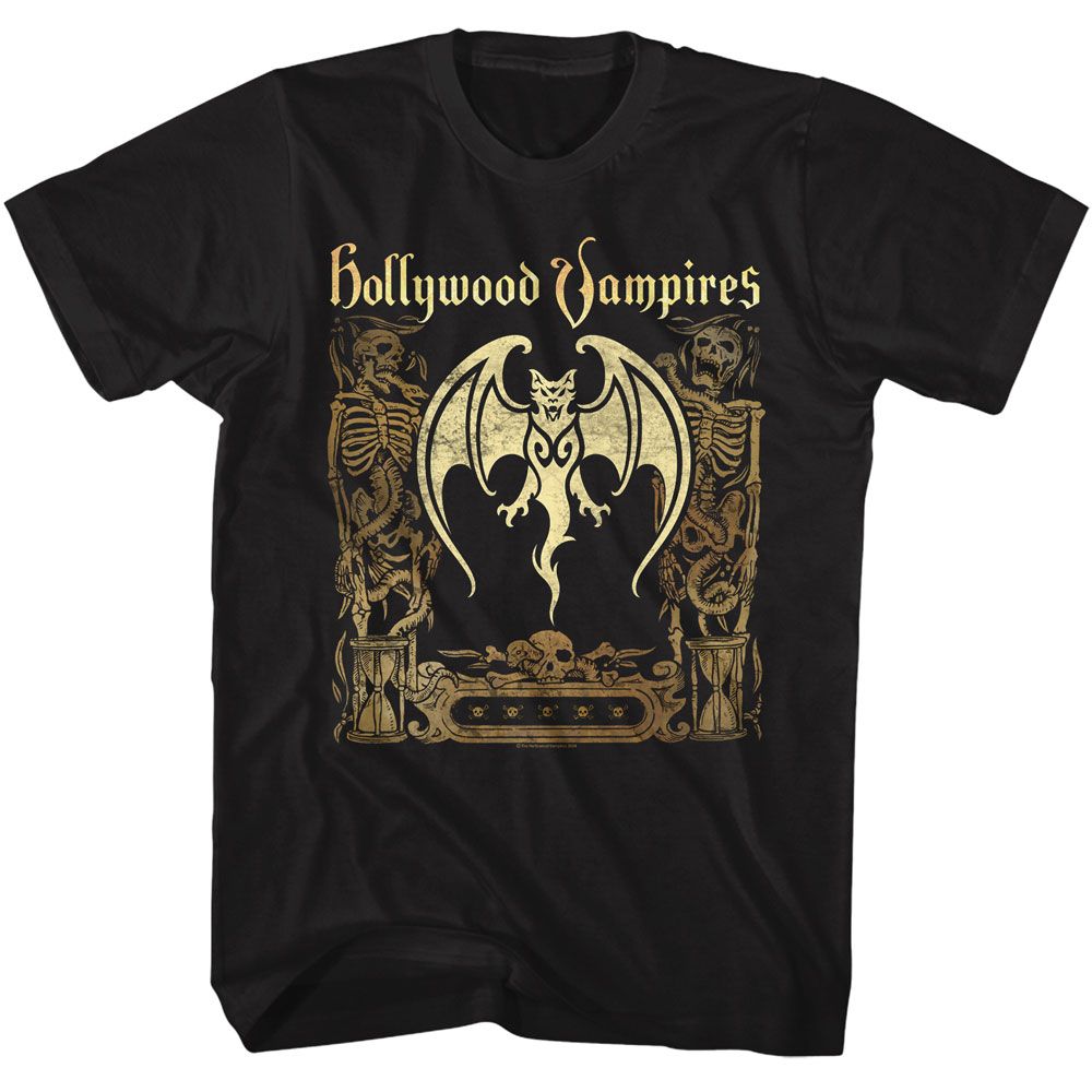 Black Hollywood Vampires t-shirt featuring Hollywood Vampires Bat And Skeletons design
