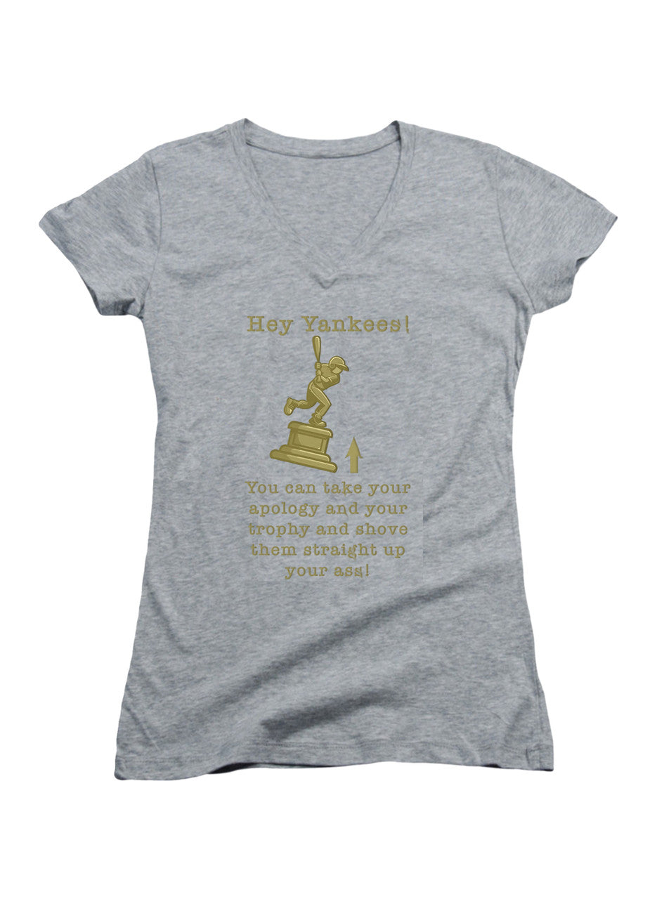 Gray Hey Yankees Juniors V-Neck T-Shirt
