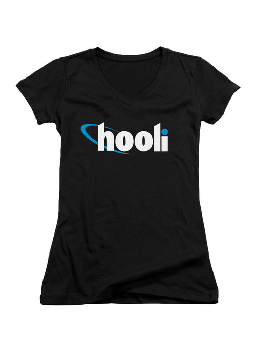 Black Hooli Logo Juniors V-Neck T-Shirt