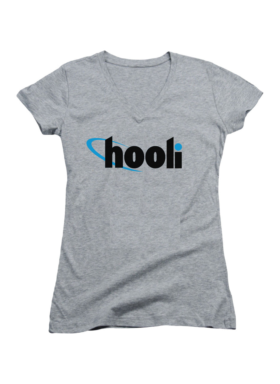 Gray Hooli Logo Juniors V-Neck T-Shirt