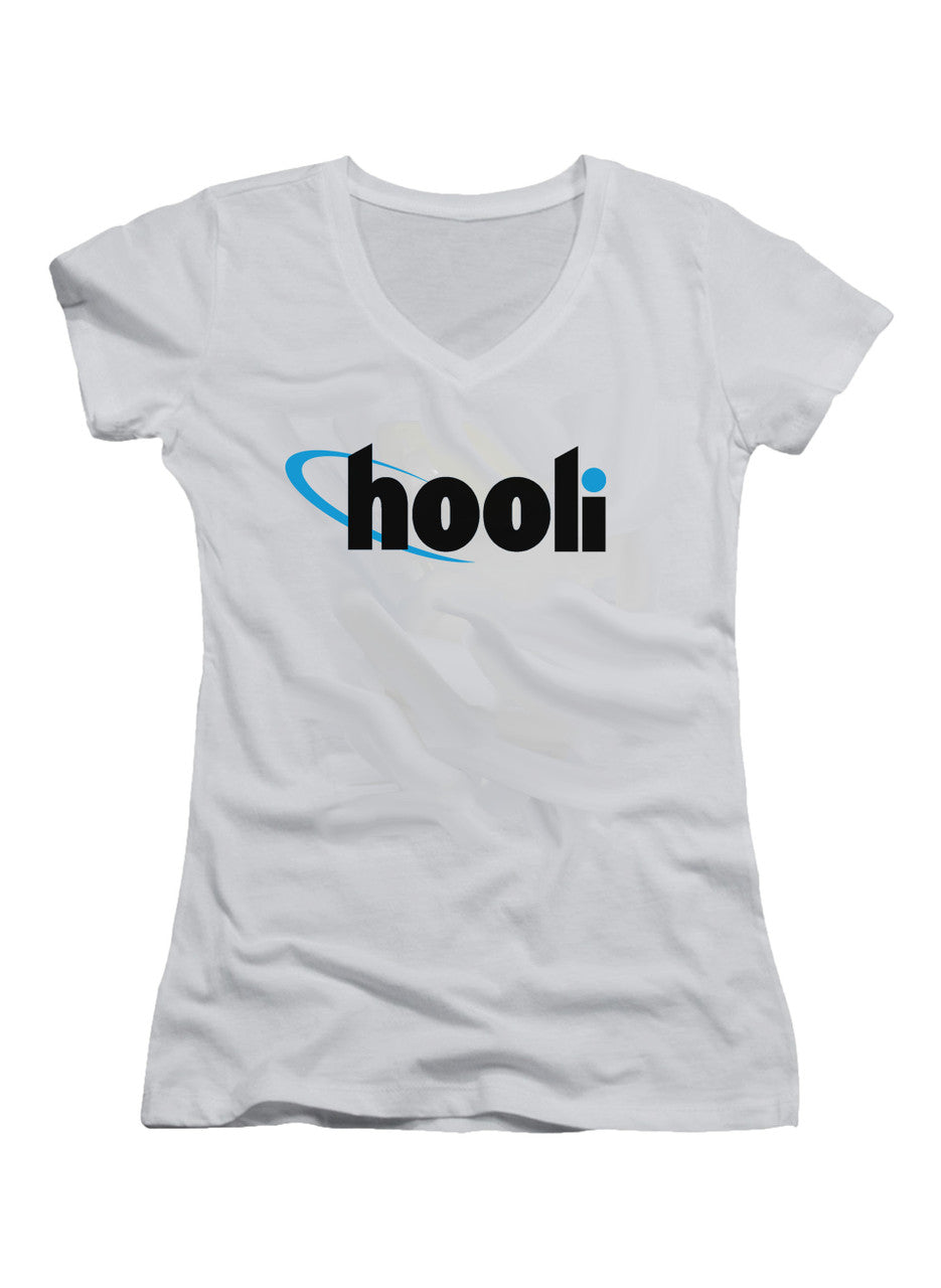 White Hooli Logo Juniors V-Neck T-Shirt