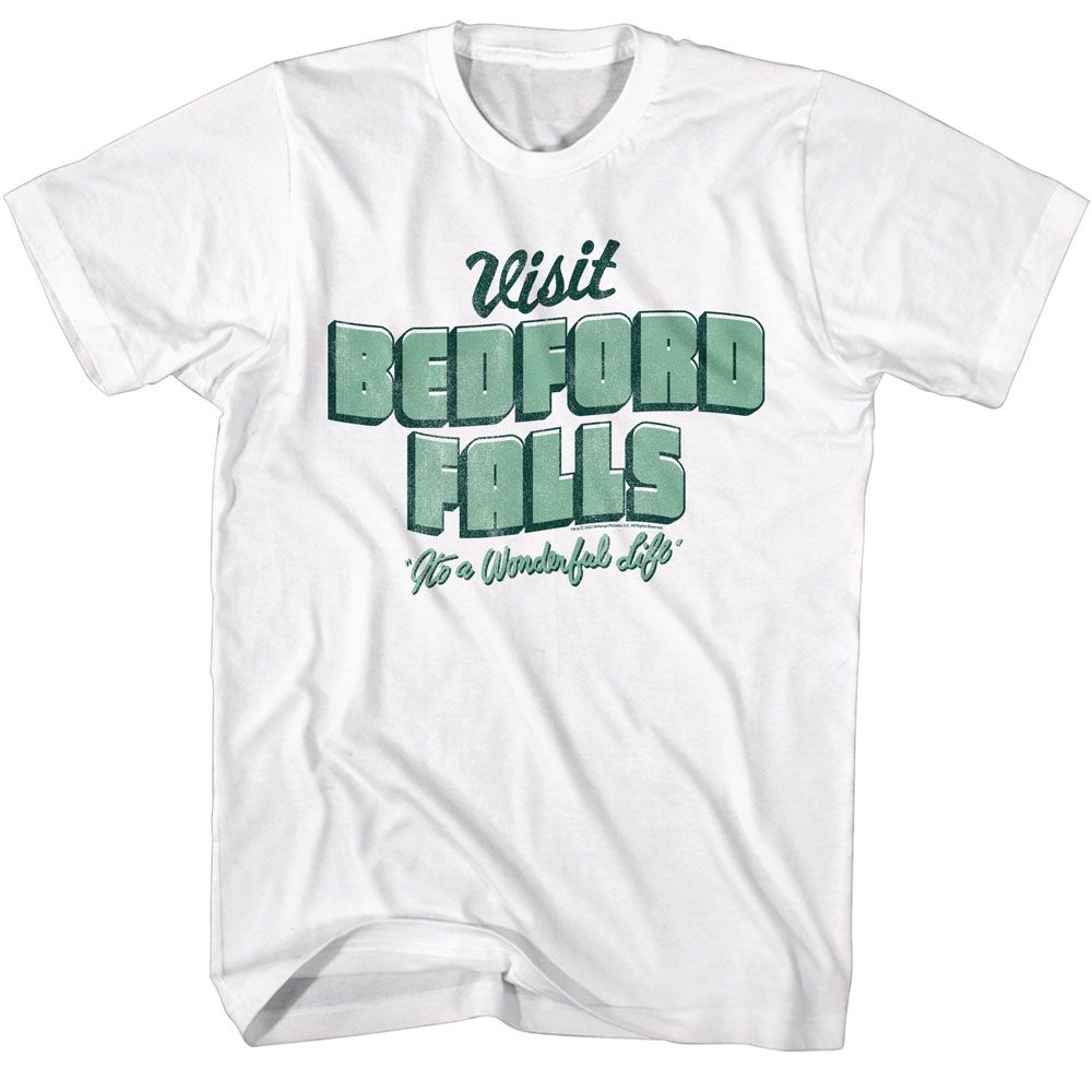 White It's a Wonderful Life t-shirt featuring It's a Wonderful Life Visit Bedford Falls design