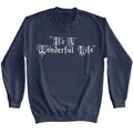 Navy It's a Wonderful Life sweatshirt featuring It's a Wonderful Life movie title treatment
