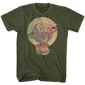 Military green Billy Idol t-shirt featuring Billy Idol Whiplash Smile 1986 album design