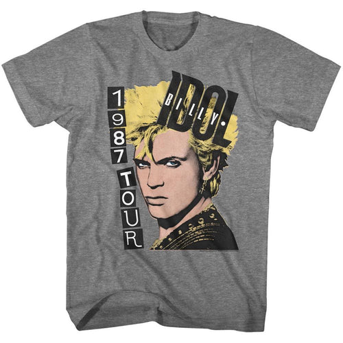 Graphite heather Billy Idol t-shirt featuring Billy Idol 1987 Tour design