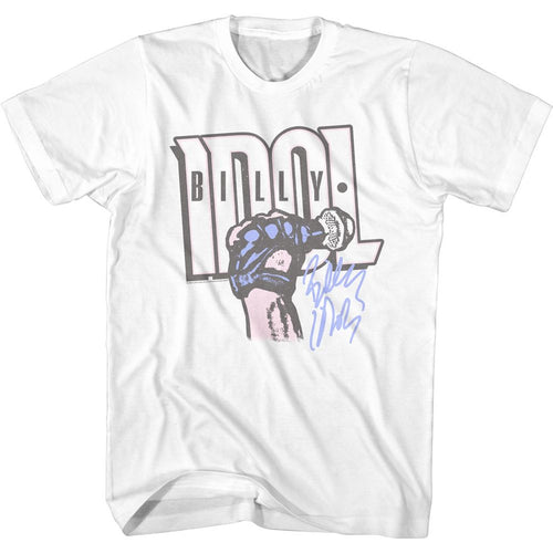 White Billy Idol t-shirt featuring Billy Idol Fist design