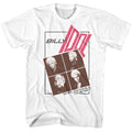 White Billy Idol t-shirt featuring Billy Idol Four Photo Warped Text design