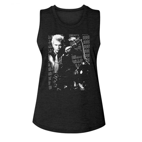 Billy Idol Ladies Muscle Tank - Motorcycle Photo