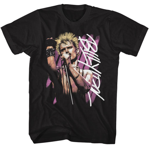 Black Billy Idol t-shirt featuring Billy Idol Background Stripes design