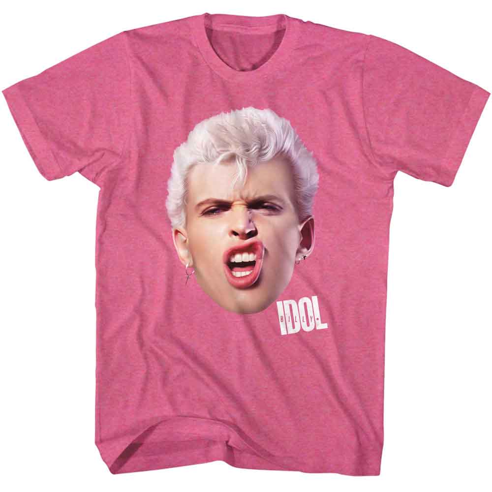 Retro pink heather Billy Idol t-shirt featuring Billy Idol Big Ol Head design