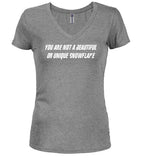 Gray Snowflake Juniors V-Neck T-Shirt