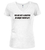 White Snowflake Juniors V-Neck T-Shirt