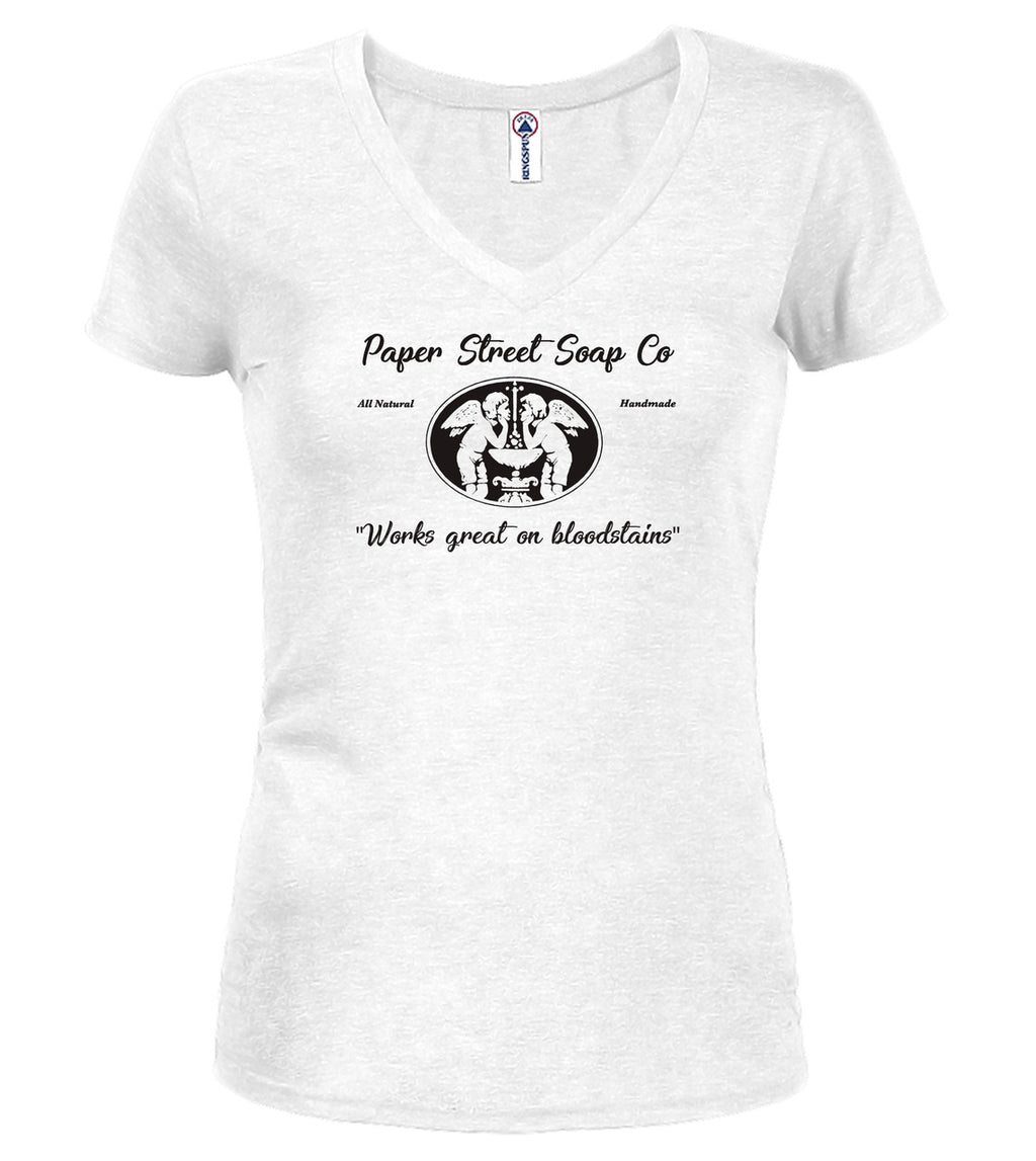 White Works great on bloodstains Juniors V-Neck T-Shirt