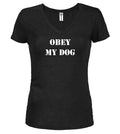 Black Obey My Dog Juniors V-Neck T-Shirt