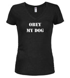 Black Obey My Dog Juniors V-Neck T-Shirt