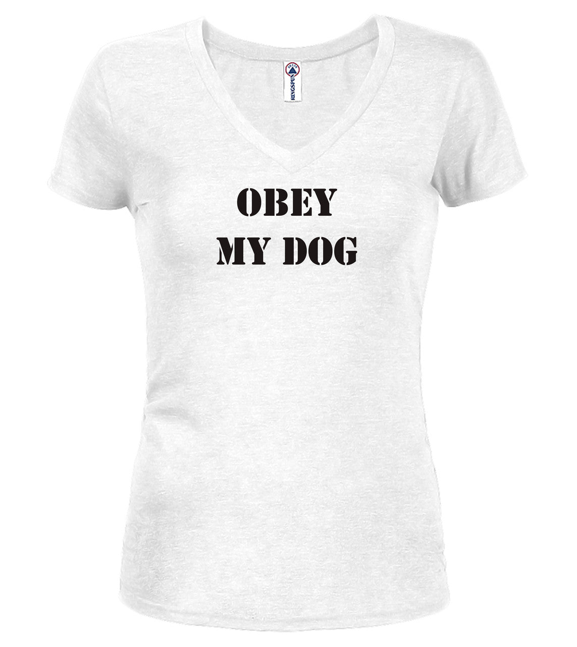 White Obey My Dog Juniors V-Neck T-Shirt