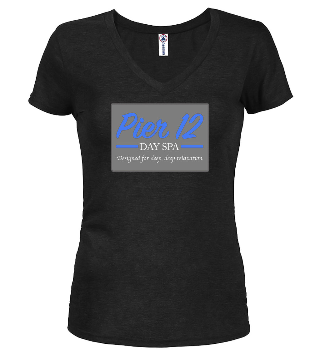 Black The Spa Juniors V-Neck T-Shirt