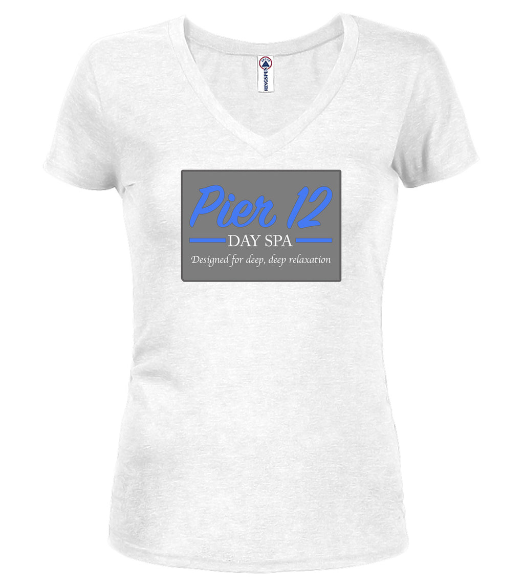 White The Spa Juniors V-Neck T-Shirt